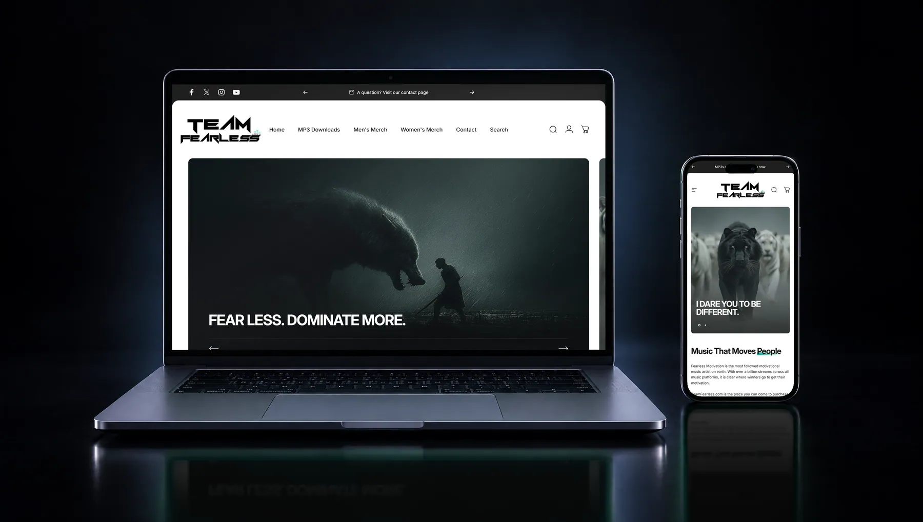 teamfearless.com on desktop and mobile